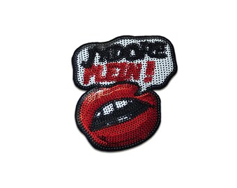 Aufnäher / Bügelbild - J´Adore Plein Kussmund mit Pailletten – rot – 10,1x9cm - Patch
