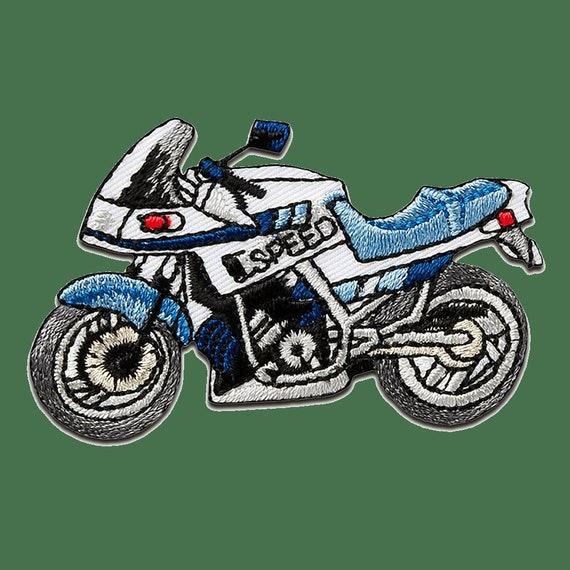 Motorrad Speed Biker blau Aufnäher / Bügelbild 6,2x3,6cm 
