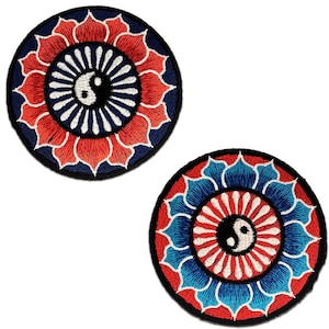 Lotus Yin Yang Spirituell - Aufnäher, Bügelbild, Aufbügler, Applikationen, Patches, Flicken, Zum Aufbügeln, Größe - Ø 8 cm