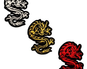 Dragon Chinois - Ecusson Thermocollant Patches Appliques, Taille - 6,7 x 9 cm