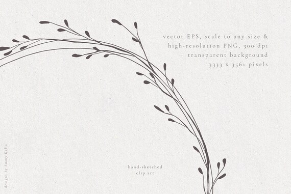 Botanical Wreath Hand Sketched Clip Art Illustration Vector Etsy