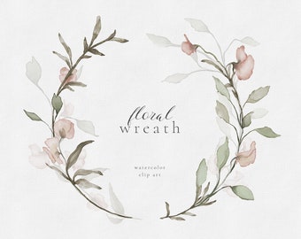 Watercolor Floral Wreath, hand painted flower wreath, Wildflower Clipart, DIY wedding invites