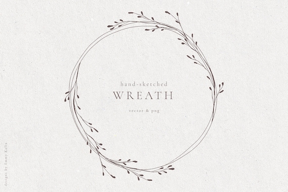 Botanical Wreath Hand Sketched Clip Art Illustration Vector Etsy