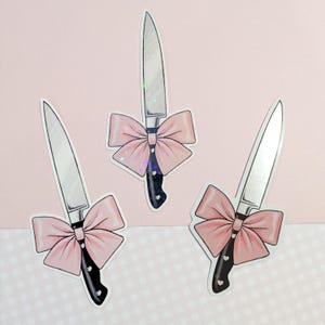 Adesivo de faca bonito, mas perigoso | Faca metálica, brilhante, brilhante, boneca de brinquedo, assustador, fofo, yami, kawaii, morute