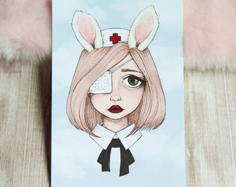 Bunny Nurse Glossy Art Print – Menhera Style