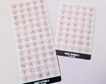 Letter and number Coquette journaling sticker sheet - bujo bullet photo card
