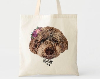 Custom Pet Portrait printed on a tote bag, Personalised Dog Tote, Gift For Dog Lovers, For Pet Lovers