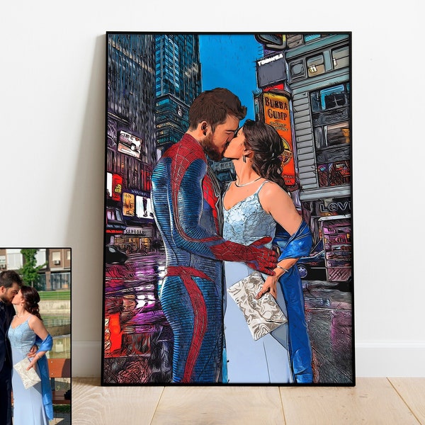 Personalized Portrait Superhero Inspired, Custom Superhero Couple Portrait, Cartoon Portrait Of Husband And Wife, Perfect Nerdy Couple Gift