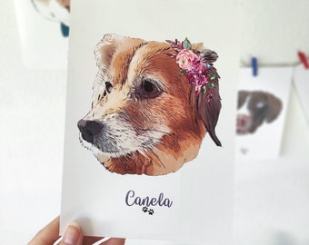 Custom Pet Portrait Print: Dog Memorial Gift, Personalised Dog Art