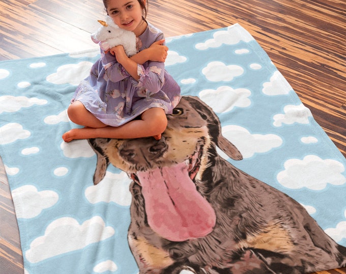 Custom Pet Portrait Blanket, Dog Custom Blanket, Personalised Dog Portrait, Pet Loss Memorial Gift, Dog Mum Gift Idea, Custom Sofa Blanket