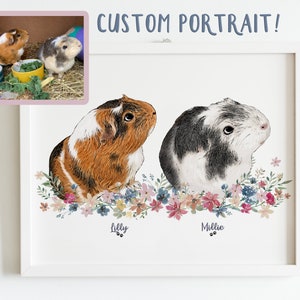 Personalised Guinea Pig Portrait, Pet Portrait, Custom Bunny Portrait, Custom Hamster Portrait, Gift For Pet Lovers