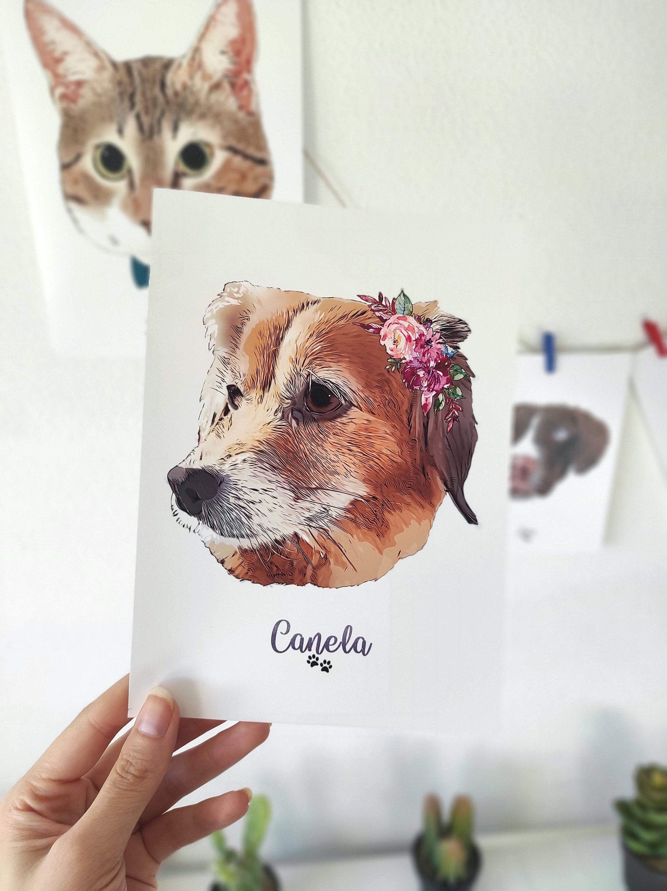 Pet Loss Gift Halo Personalised Gift Pet Portrait Painting Unique Gift Dog Portrait Pet Loss Portrait Print with Halo