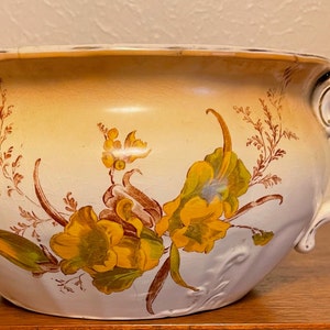 Antique Vintage Althea Ceramic Chamber Pot Yellow Brown Floral
