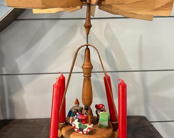 Vintage German Christmas Pyramid Erzgebirge Original Wooden Spinning w/Candles