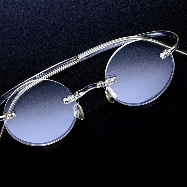 Rundes Brillengestell mit Sehstärke, hergestellt in Italien. Super leichte Memflex Brille im viktorianischen Stil, randlose John Lennon Brille