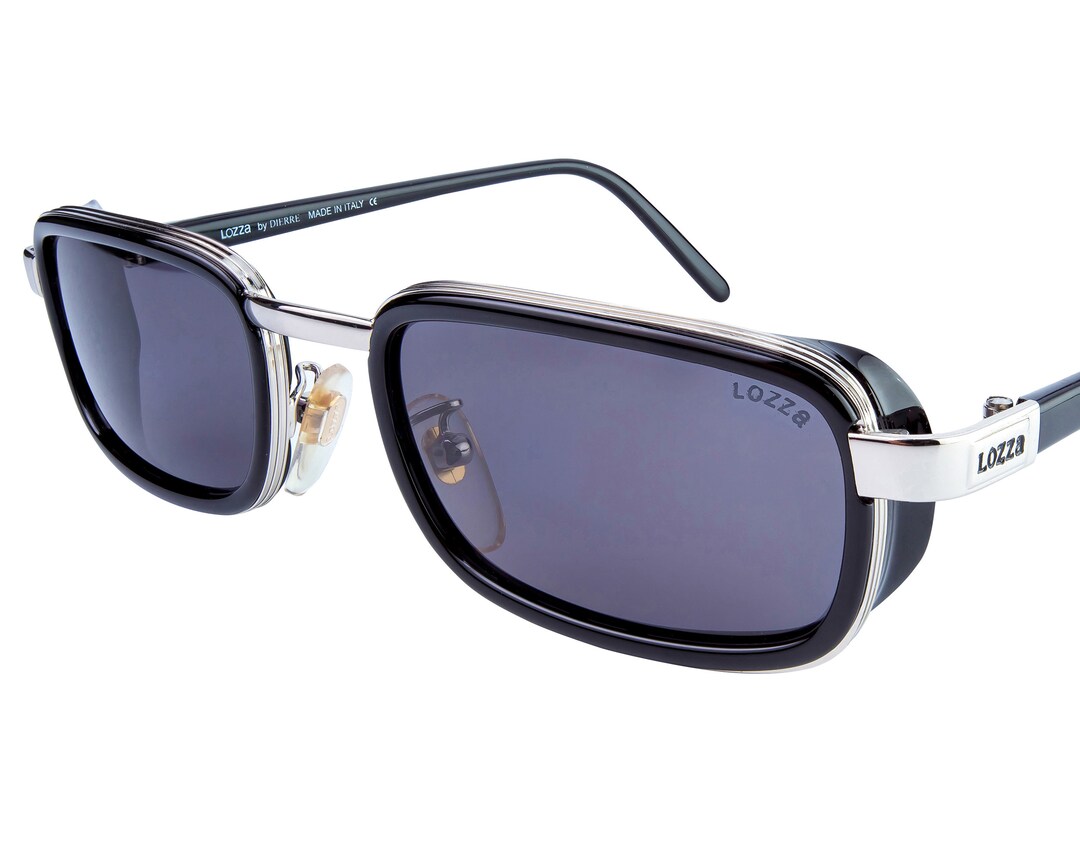 Lozza Vintage Lozza Italy Sunglasses: 80s Steampunk Rectangular Shield Shades ...