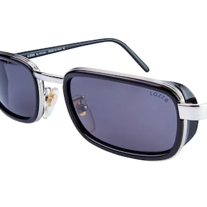 Vintage Lozza Italy Sunglasses: 80s Steampunk Rectangular Shield Shades
