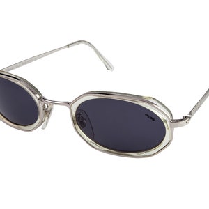 Hexagonal vintage sunglasses Italy, made by Lozza in the 1980s. Thin metal frame with oval UV protection lenses, new old stock, tagged