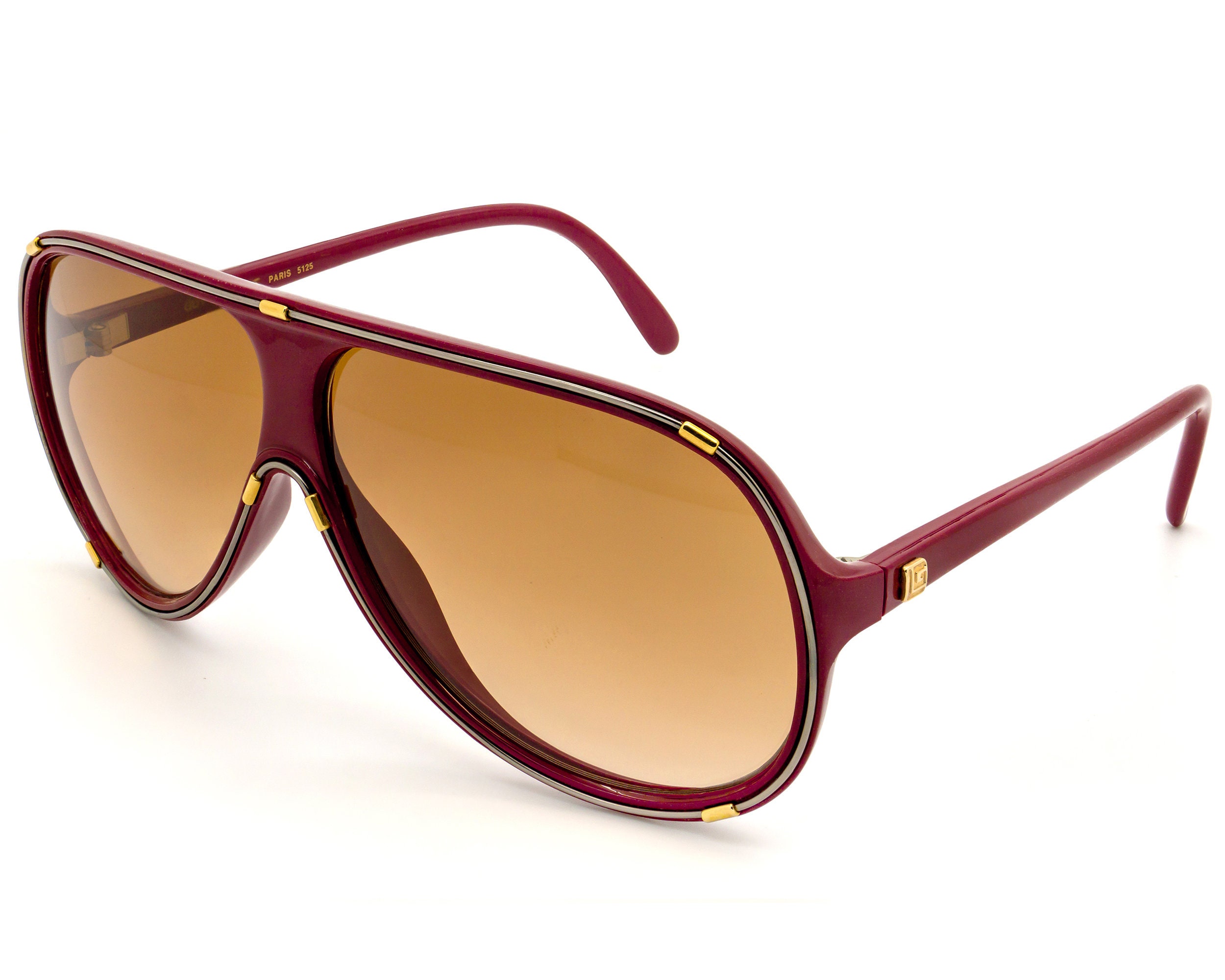 Vintage Guy Laroche Aviator Sunglasses: Burgundy White, Made in France