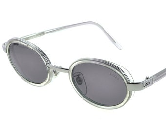 Vintage Lozza Sunglasses: 80s Silver Crystal Oval Frame, Made in Italy