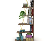 5 Shelves Decorative Wood Base Bookcase Metal Accessories Bookcase
