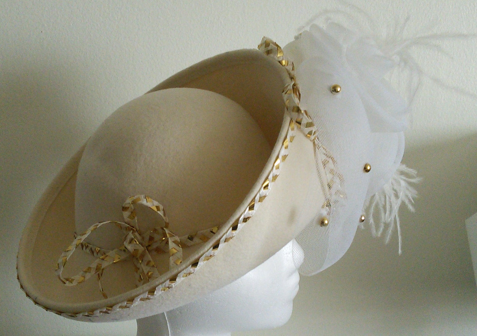 Off White Wool Dress/Church Hat Wedding Hat, Women main image 2