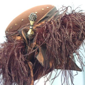 Brown Wool Felt hat with feathers,Silk Bow with diamond pin Kentucky Derby hat,Church hat,Tea Party hat,Easter hat,Wedding hat
