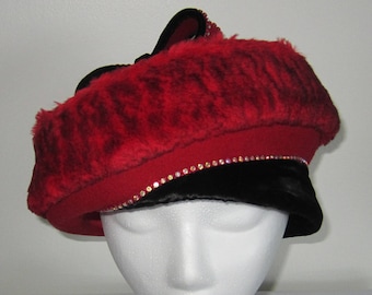 Red/Black Fur hat, Kentucky Derby hat,Tea Party hat,Church hat,Wedding hat