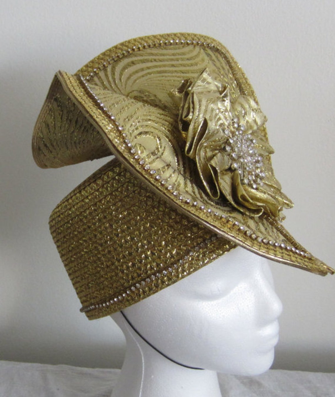 Women's Gold Pillbox Hat, Church Hat, Kentucky Derby Hat, Fancy Hat