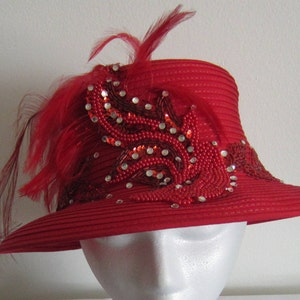Red wide brim Top hat,Kentucky Derby hat,Wedding hat,Tea Party hat,Church hat