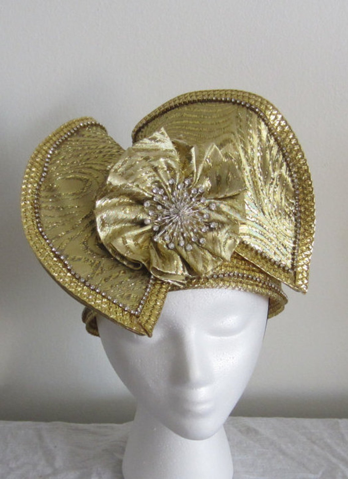 Women's Gold Pillbox Hat, Church Hat, Kentucky Derby Hat, Fancy Hat