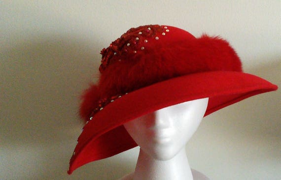 Red Derby Easter Hat Rhinestone Trim Small  Brim M22020( Red hat)Kentucky Derby hat, Wedding hat, Royal Ascot  main image 4