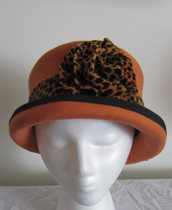 Orange Wool Felt Hat With Leopard Print 