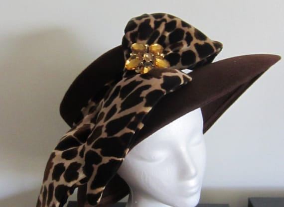 Brown Wool Felt Hat Velvet Leopard 