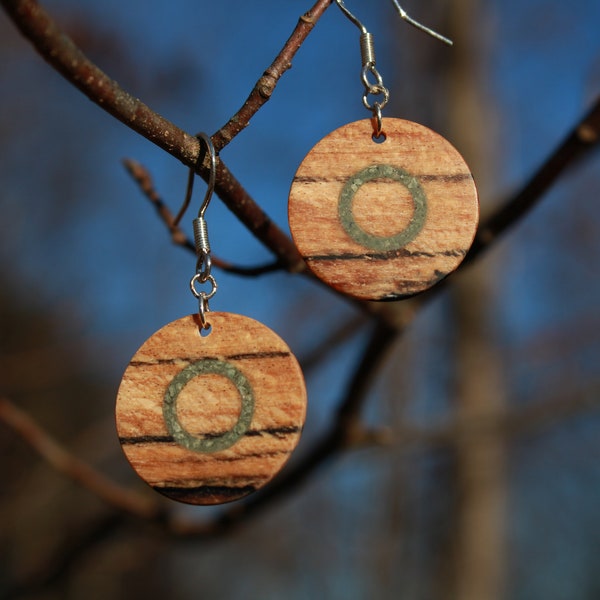 Driftwood Sycamore Wooden Earrings with a Slate Stone Inlay and .925 Sterling Silver Hooks and Loops