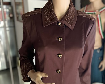 Élégante veste blazer en laine et daim marron chocolat St John Sport des années 1990