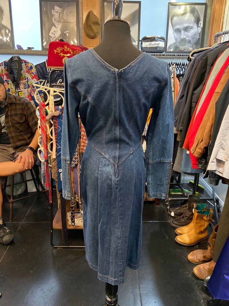 Cute 1990s Denim Dress Featuring Stone and Grommet Accents With Pockets and Front Zipper image 5