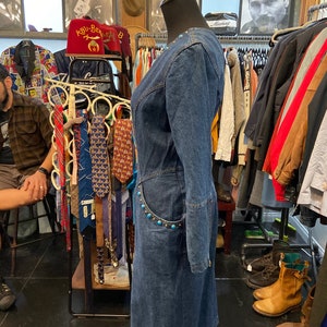 Cute 1990s Denim Dress Featuring Stone and Grommet Accents With Pockets and Front Zipper image 4