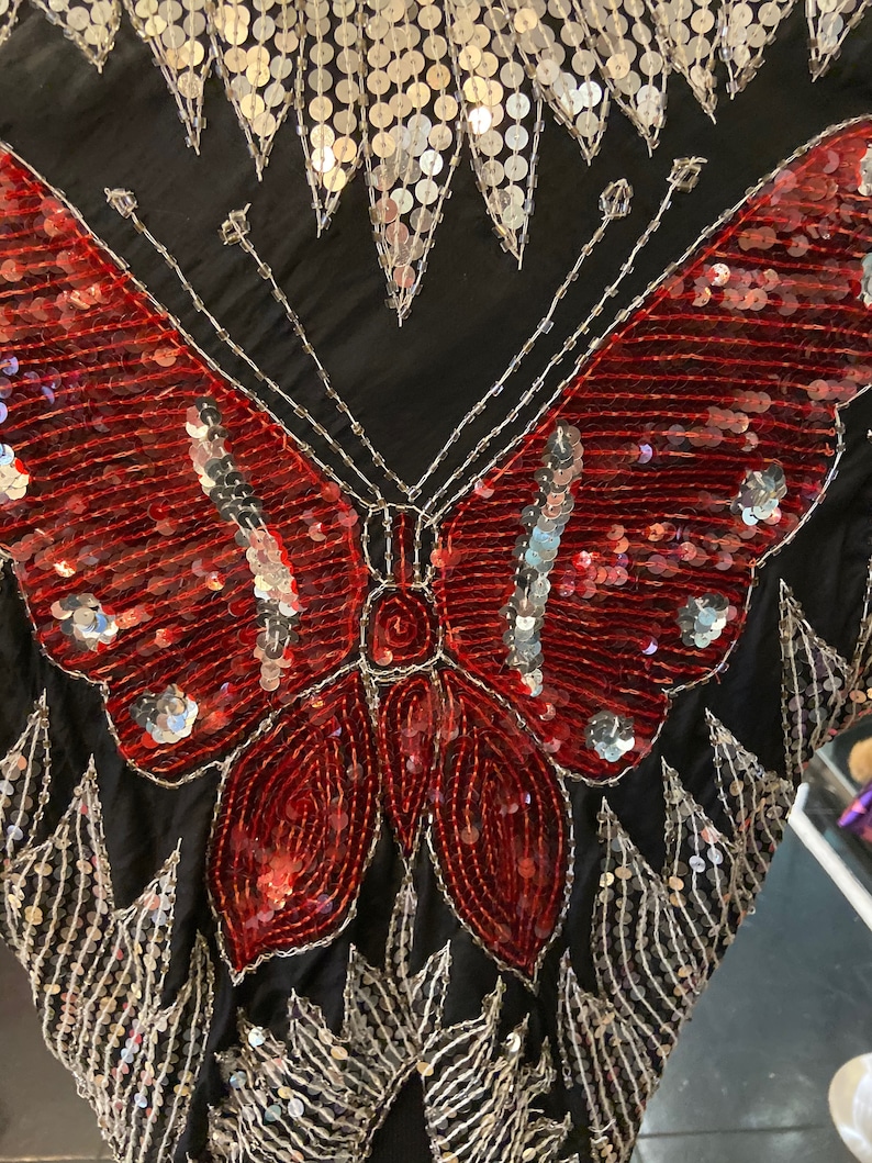 Cute Vintage 1980s Silk Sequined Butterfly Blouse