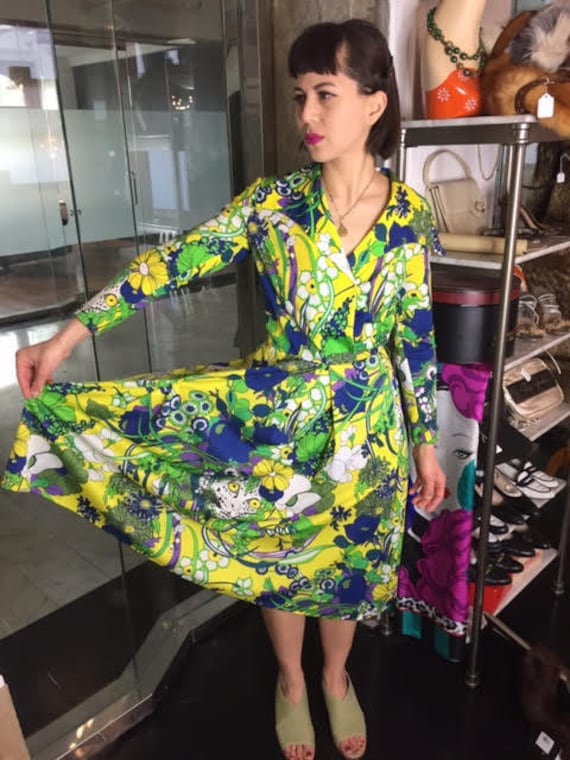 Stunning Silk Jersey 1970s La Mendola Dress Made i