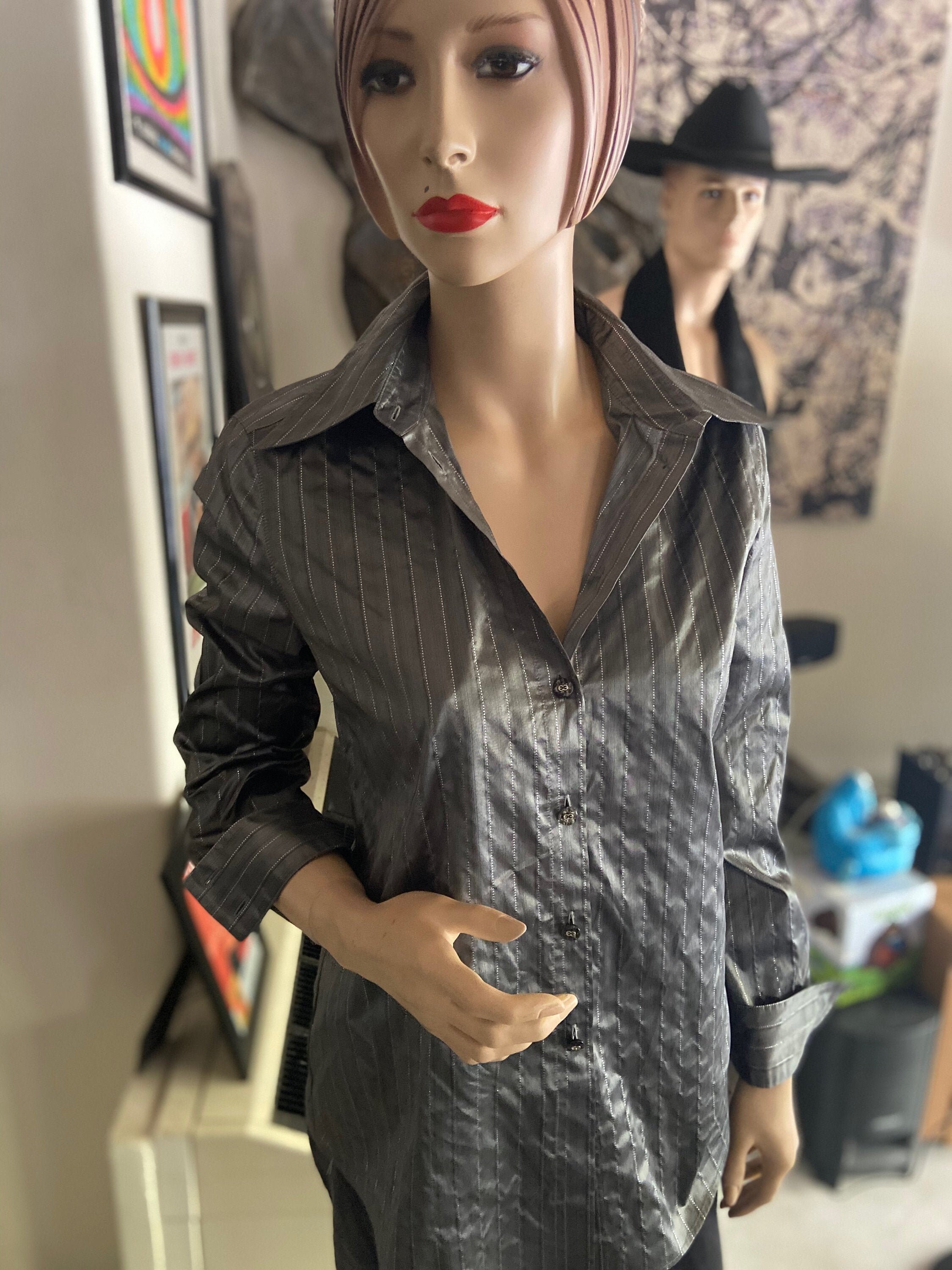 silver satin blouse