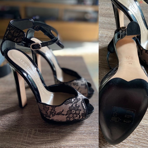 Alexander McQueen Black Lace Peep Toe Heels with Ankle Strap Size 35 (US 5) Upcycled with Collection of Vintage Shoe Clips!