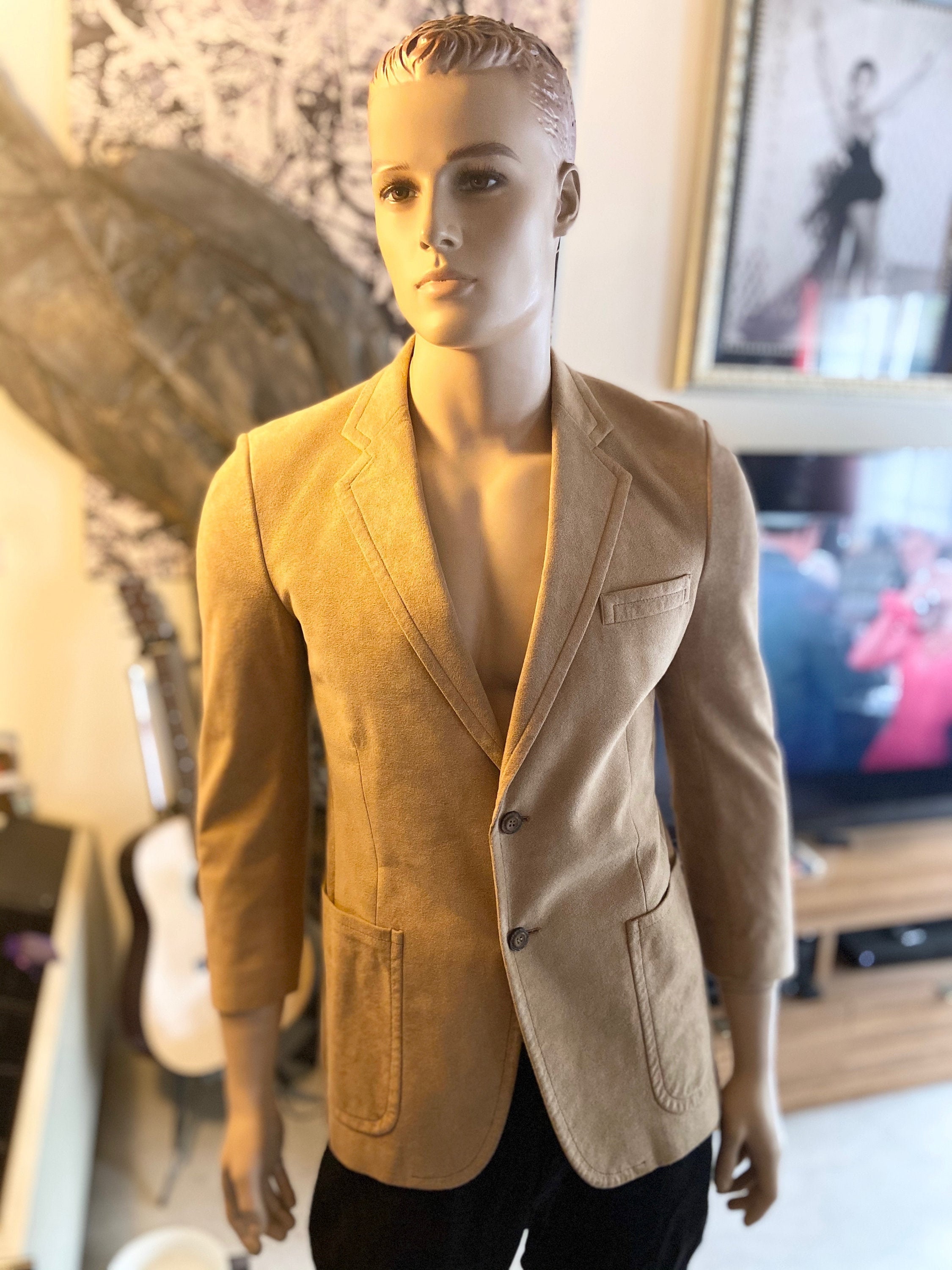 Mens Saks Fifth Avenue Camel-Colored Ultra Suede Blazer