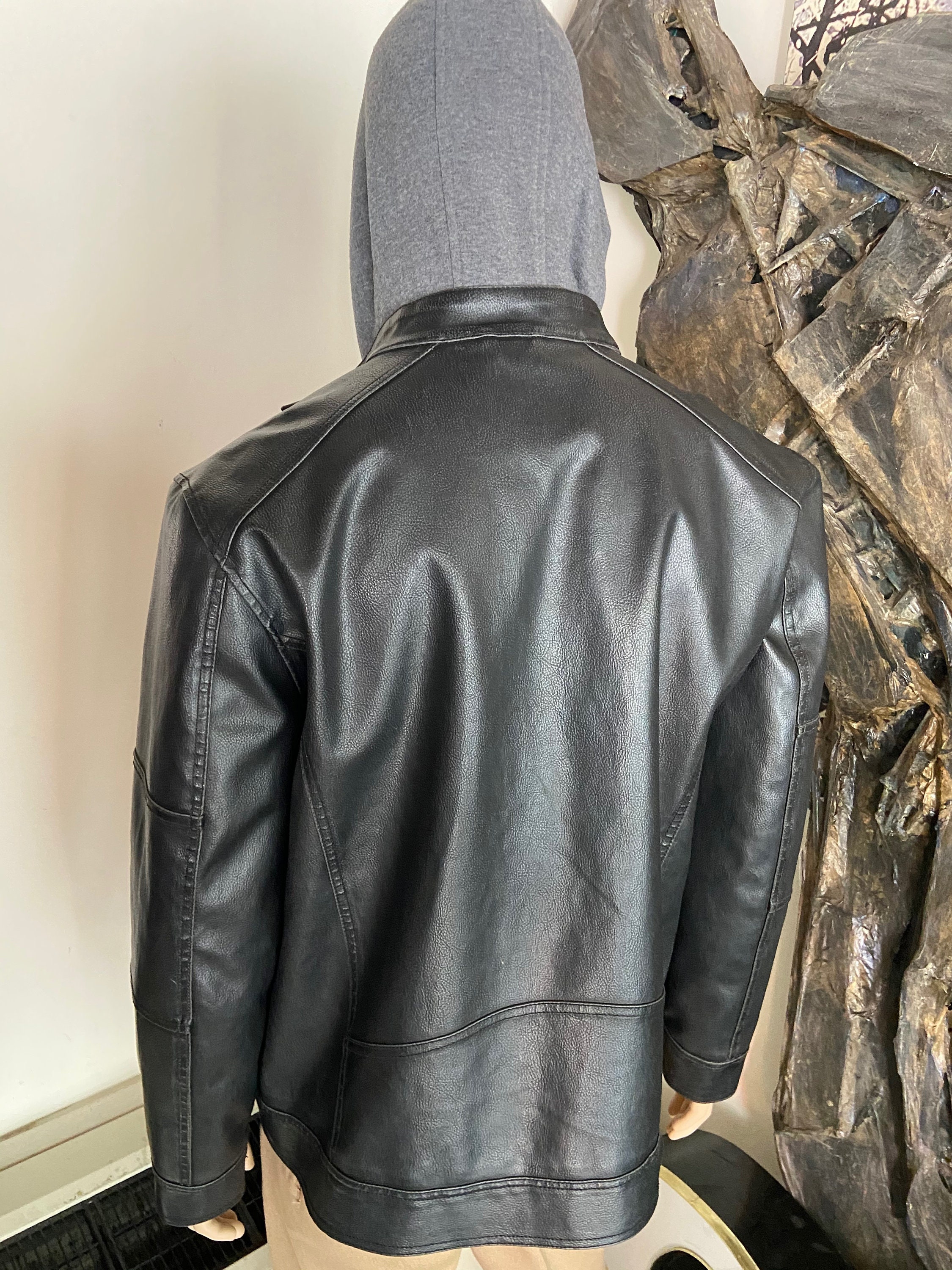 Men's XXL Guess Leather Jacket With Detachable Hooded Etsy