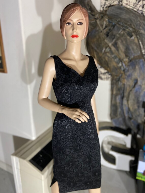 Vintage 1950s Black Damask Wiggle Dress