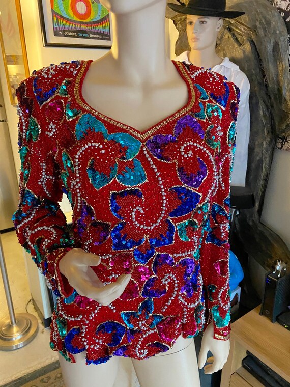 Gorgeous Vintage 1980s Beaded and Sequined Red, Pu