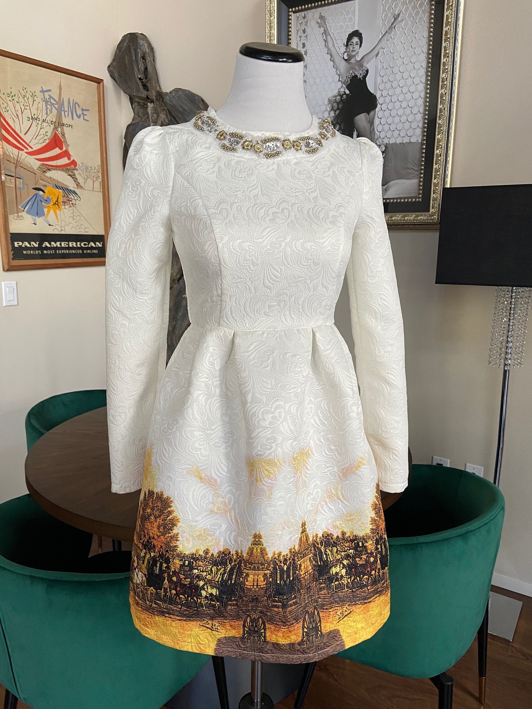 white brocade dress