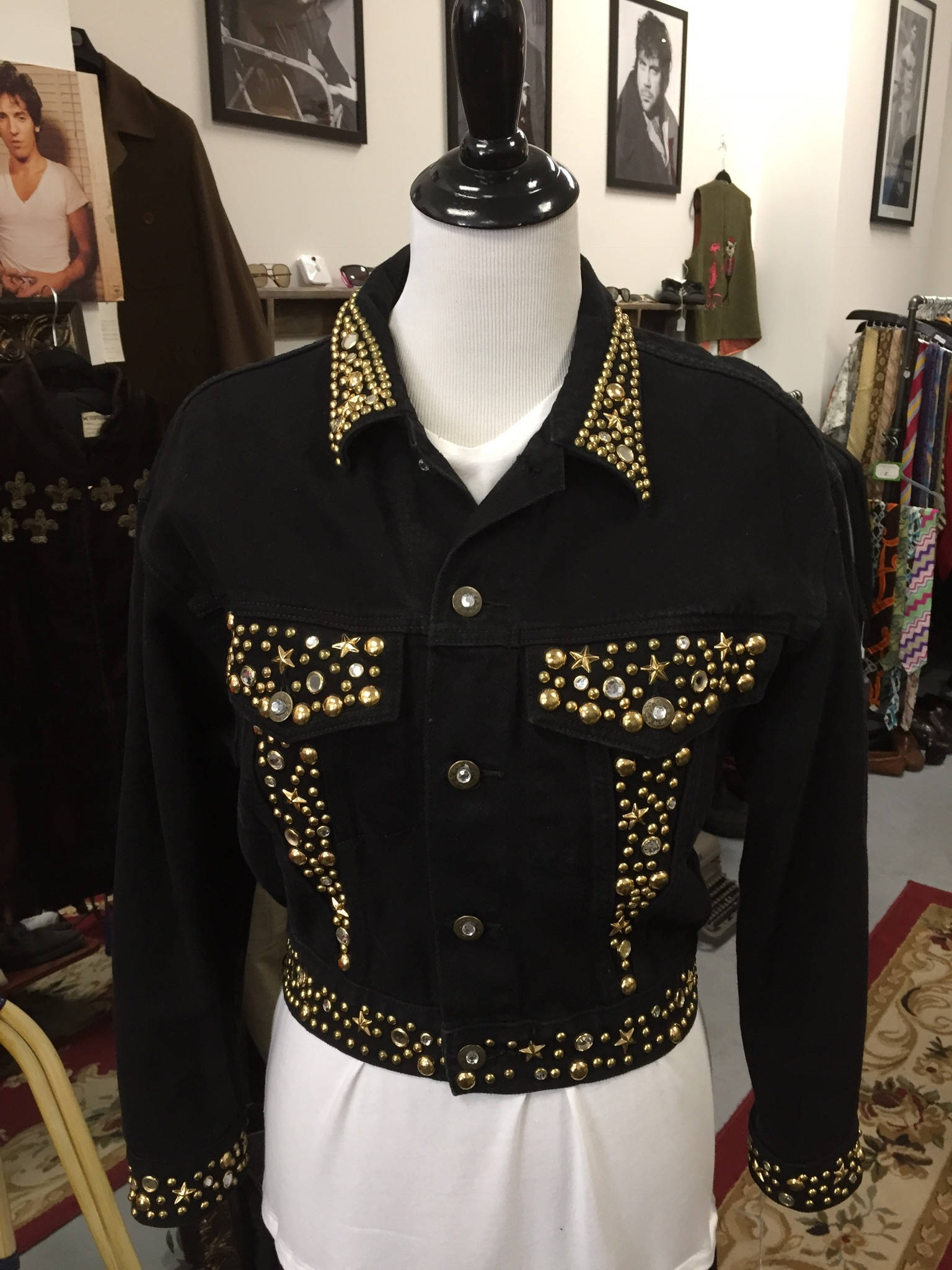 black and gold jean jacket