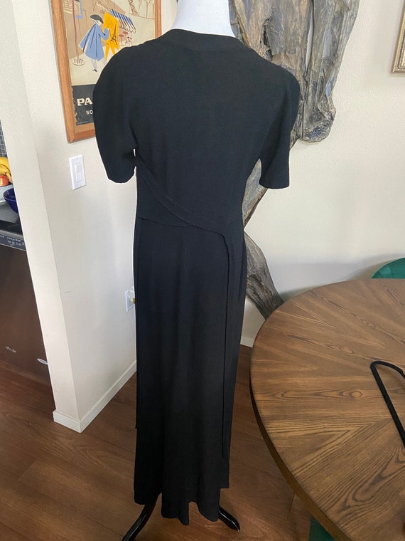 Vintage 1930s Black Crepe Pin Tuck Gown