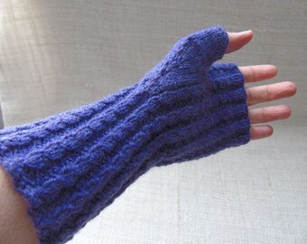 Women's mittens with purple knitted handmade twisted fancy stitch